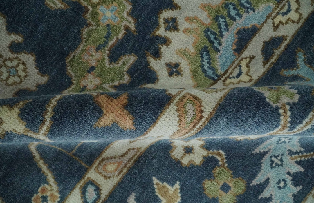 Blue, Beige and Green 9x12 Hand knotted Traditional Oushak Wool Area Rug