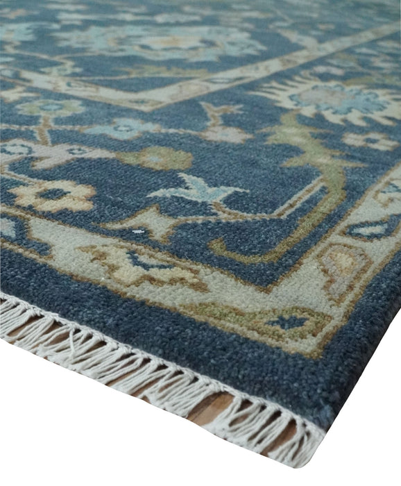 Blue, Beige and Green 9x12 Hand knotted Traditional Oushak Wool Area Rug