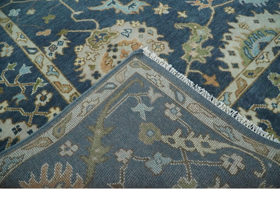 Blue, Beige and Green 9x12 Hand knotted Traditional Oushak Wool Area Rug