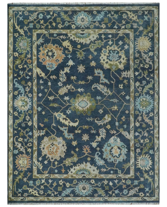 Blue, Beige and Green 9x12 Hand knotted Traditional Oushak Wool Area Rug