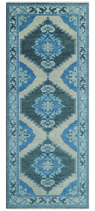 Blue and Black  Hand Knotted  Traditional Heriz Multi Size Wool Area Rug