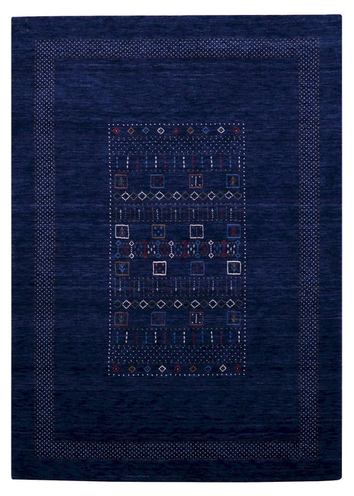 Blue Center Pattern Hand Loomed Wool Area Rug