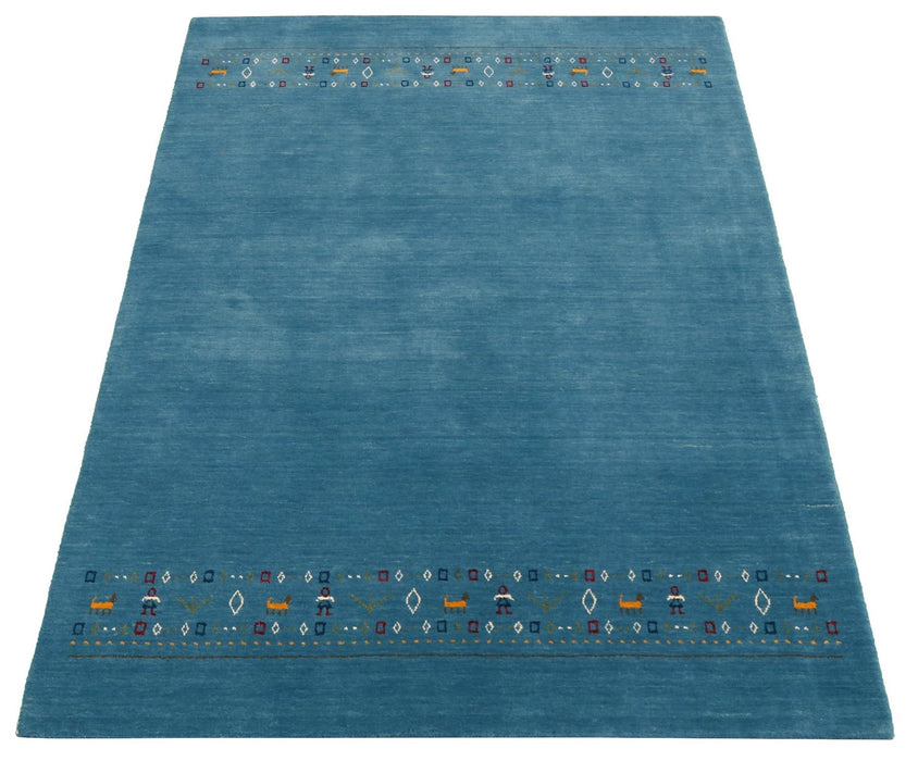 Blue Contemporary Design Hand Loomed Wool Area Rug