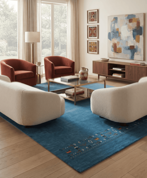 Blue Contemporary Design Hand Loomed Wool Area Rug