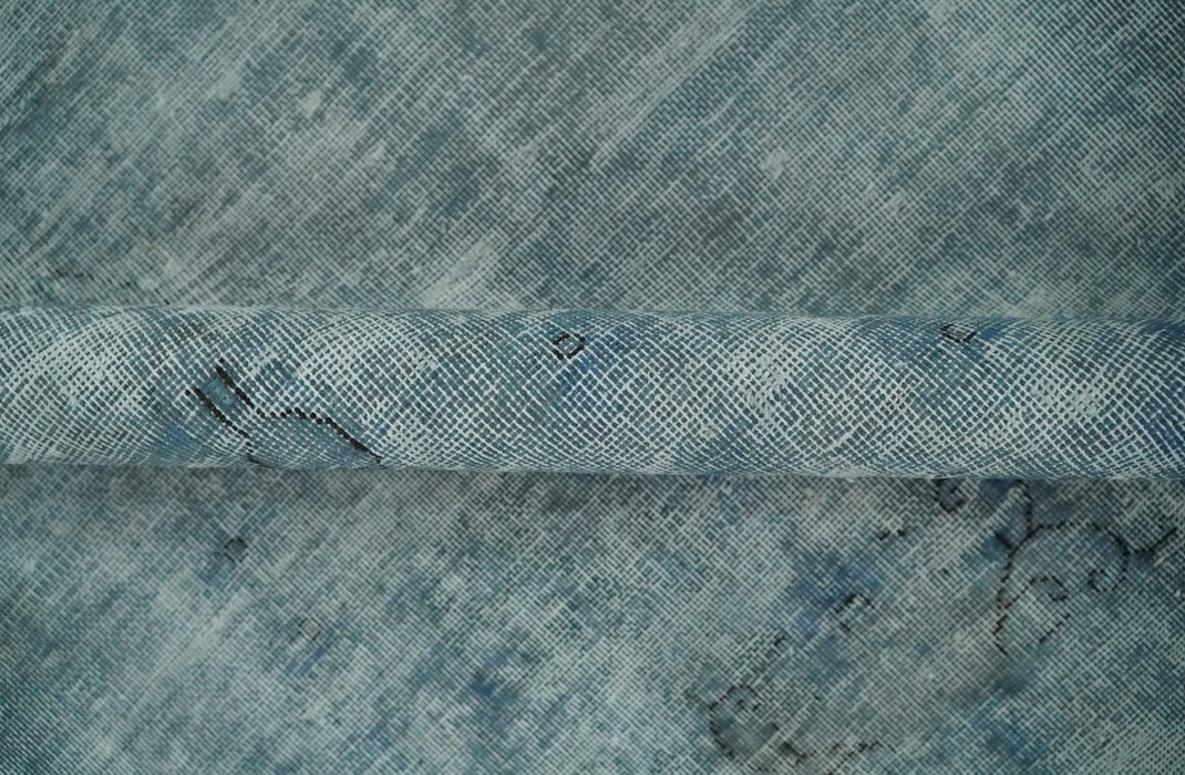 Blue Fine Hand Knotted Distressed Antique Finish 8x11 Wool Area Rug