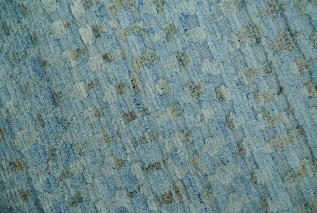 Blue, Ivory and Brown Hand carved Texture Hand Knotted 9x12 Wool Area Rug