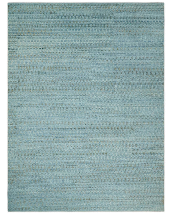 Blue, Ivory and Brown Hand carved Texture Hand Knotted 9x12 Wool Area Rug