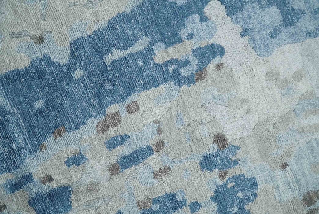 Blue, Silver and Brown Hand knotted Abstract wool and Silk Blended 8x10 Area Rug