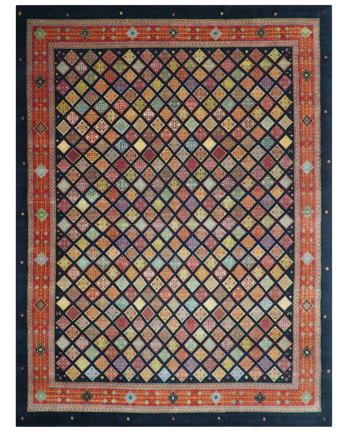 Blue Modern Geometrical Design 9x12 Hand Knotted wool Area Rug