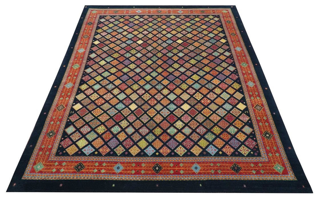 Blue Modern Geometrical Design 9x12 Hand Knotted wool Area Rug