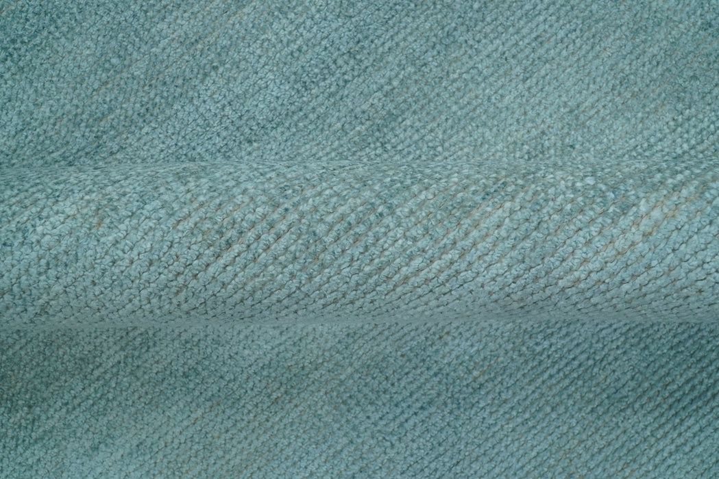 Blue Modern Solid Low Pile Hand Knotted 10x14 Bamboo Silk Area Rug