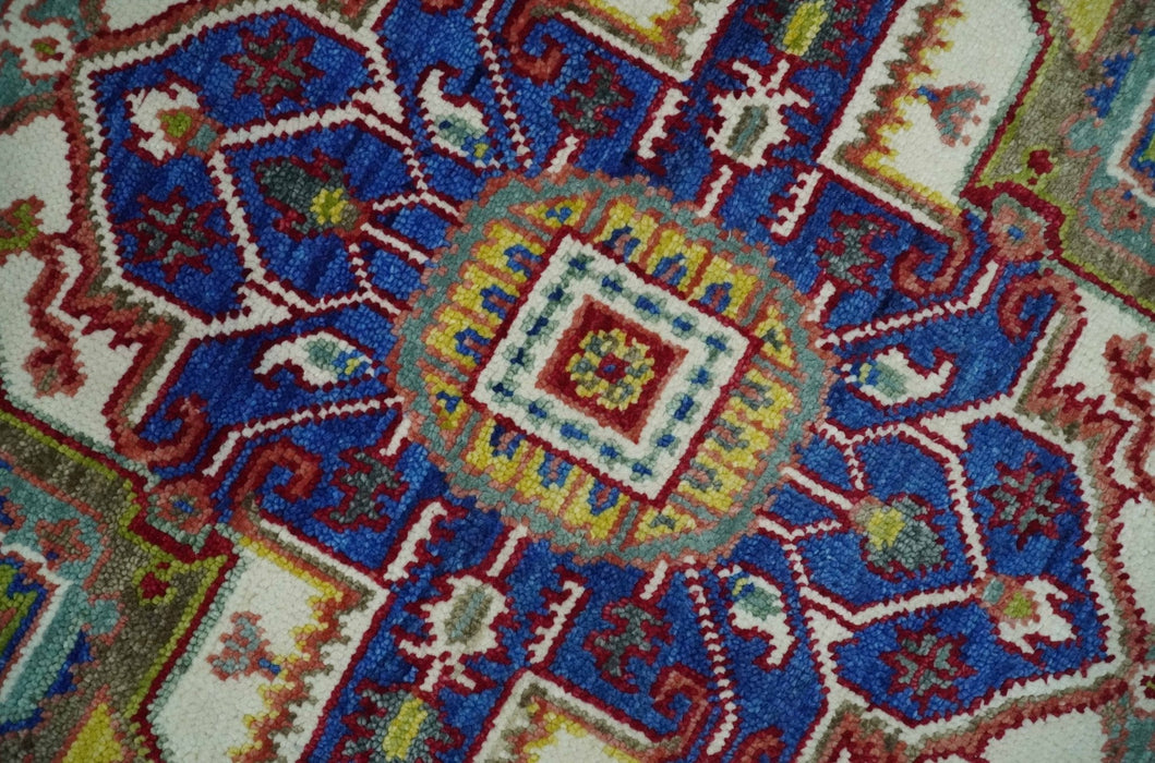 Blue, Maroon and Gold Hand Knotted Antique 9x12 Traditional Wool Rug