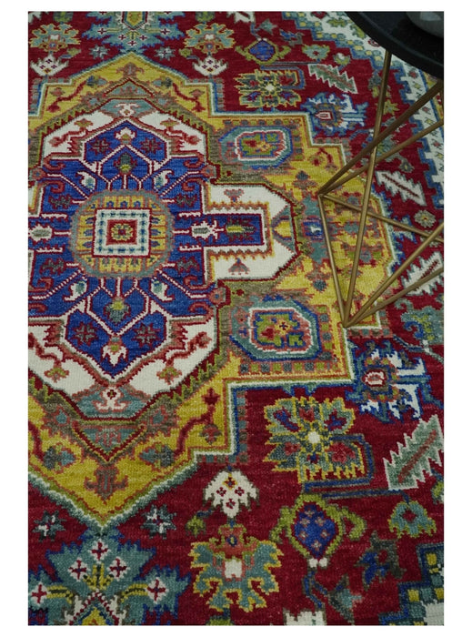 Blue, Maroon and Gold Hand Knotted Antique 9x12 Traditional Wool Rug