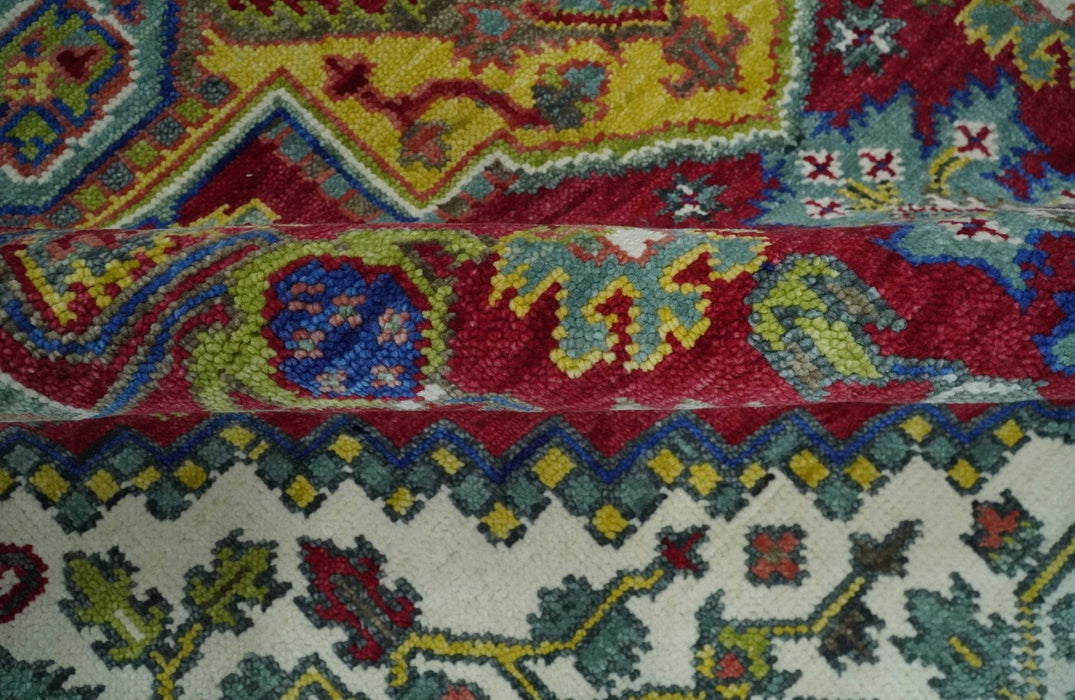 Blue, Maroon and Gold Hand Knotted Antique 9x12 Traditional Wool Rug