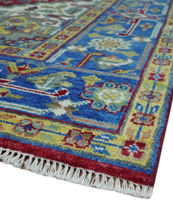 Blue, Maroon and Gold Hand Knotted Antique 9x12 Traditional Wool Rug