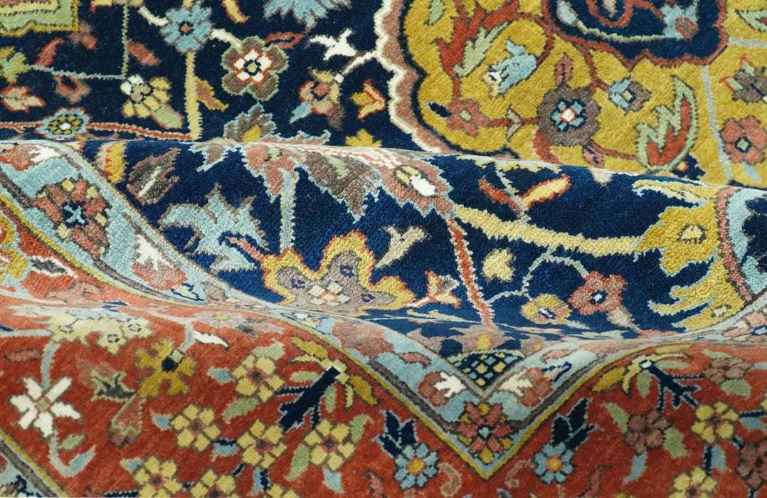 Blue, Rust and Mustard Traditional Large Design 8.4x10 fine wool area rug