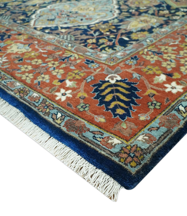 Blue, Rust and Mustard Traditional Large Design 8.4x10 fine wool area rug