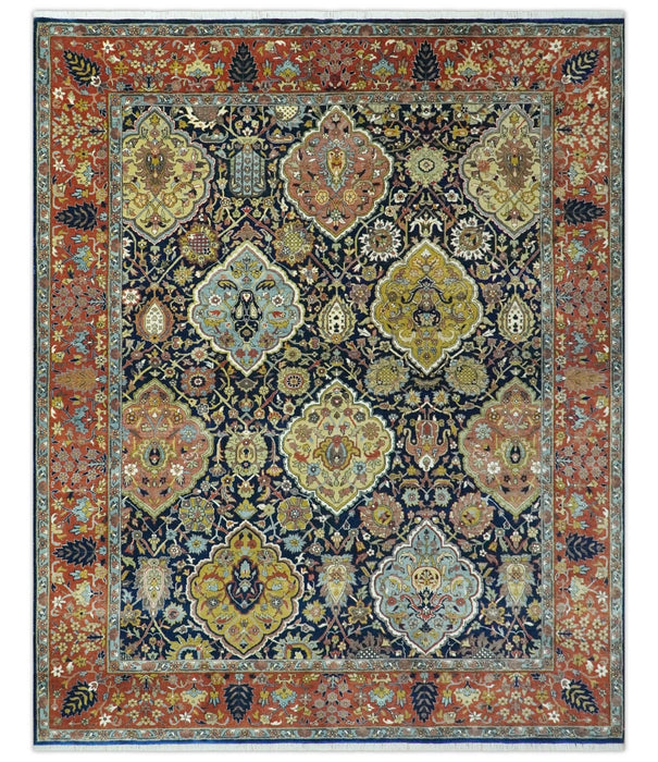 Blue, Rust and Mustard Traditional Large Design 8.4x10 fine wool area rug