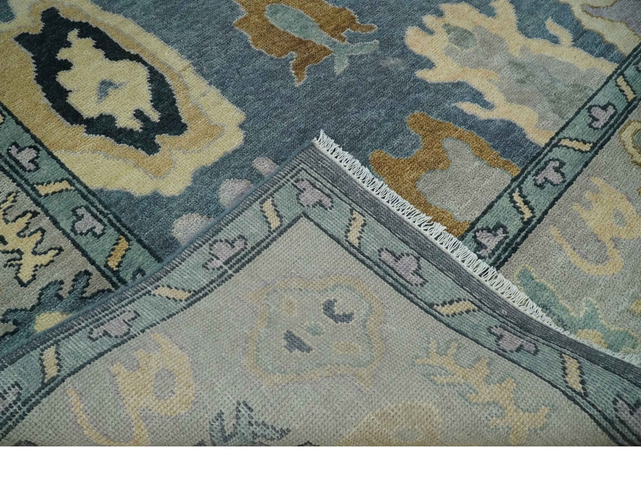 Blue, Silver and Beige Hand knotted Traditional Oushak 9x12 Wool Area Rug