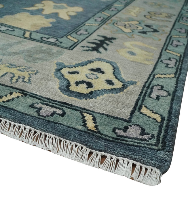 Blue, Silver and Beige Hand knotted Traditional Oushak 9x12 Wool Area Rug