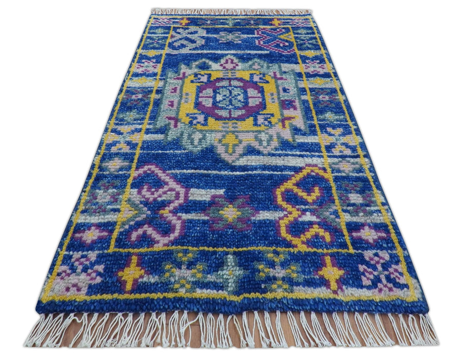 Blue Transitional Design 2x3 Hand knotted  Wool Area Rug
