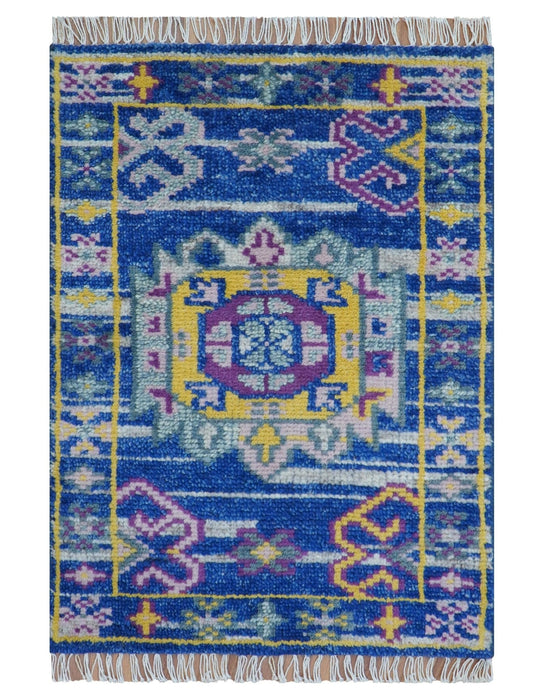 Blue Transitional Design 2x3 Hand knotted  Wool Area Rug