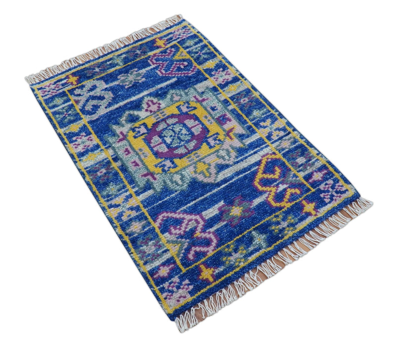 Blue Transitional Design 2x3 Hand knotted  Wool Area Rug