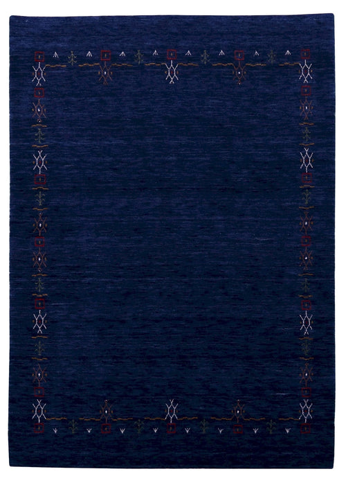 Blue Tribal Border Design Hand Loomed Wool Area Rug