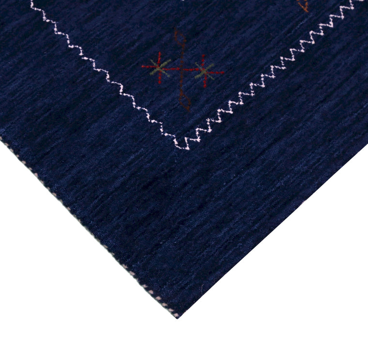 Blue Tribal Border Design Hand Loomed Wool Area Rug