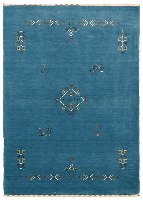 Blue Tribal Center Medallion Design Hand Loomed Wool Area Rug
