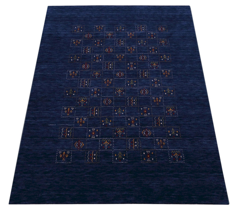Blue Tribal Design Hand Loomed Wool Area Rug