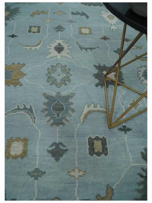 Bluish Gray and Aqua Hand knotted Oriental Oushak Custom Made wool Area Rug