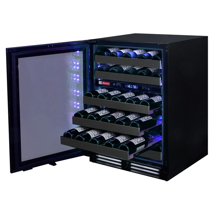 Reserva Series 50 Bottle 34" Tall Dual Zone Left Hinge Black Stainless Steel Wine Cooler Refrigerator