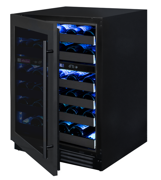 Reserva Series 50 Bottle 34" Tall Dual Zone Left Hinge Black Stainless Steel Wine Cooler Refrigerator