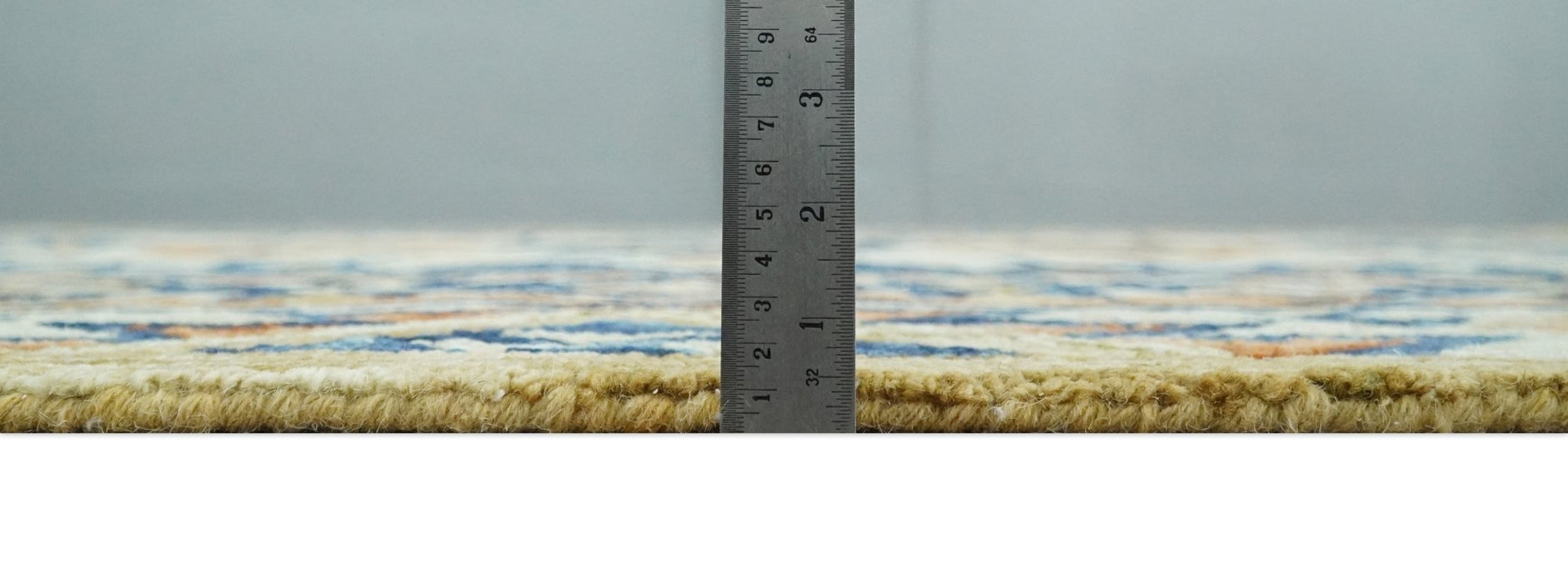 Ready To Ship Bohemian Southwestern Hand Tufted Blue, Gold and Beige Wool Rug