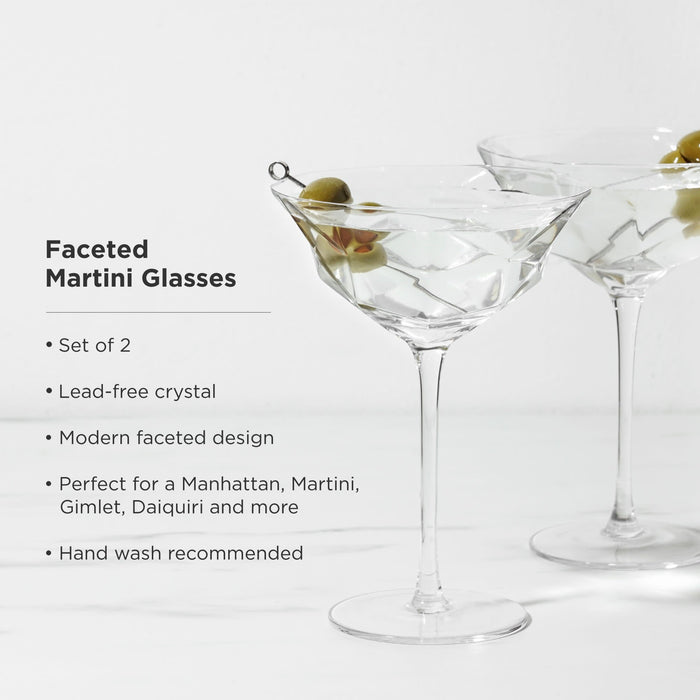 Seneca Faceted Crystal Martini Glasses Set of 2