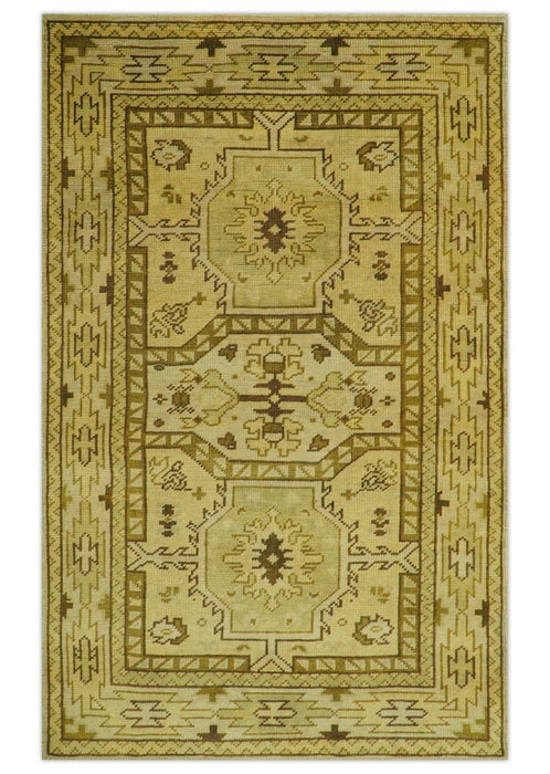 Brown And Beige Modern Traditional Design 5x8 Hand Knotted Wool Area Rug