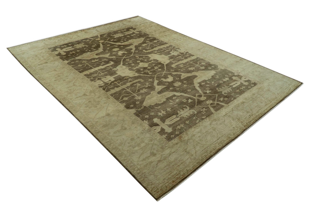 Brown And Beige Traditional Oushak Hand knotted Wool Area Rug