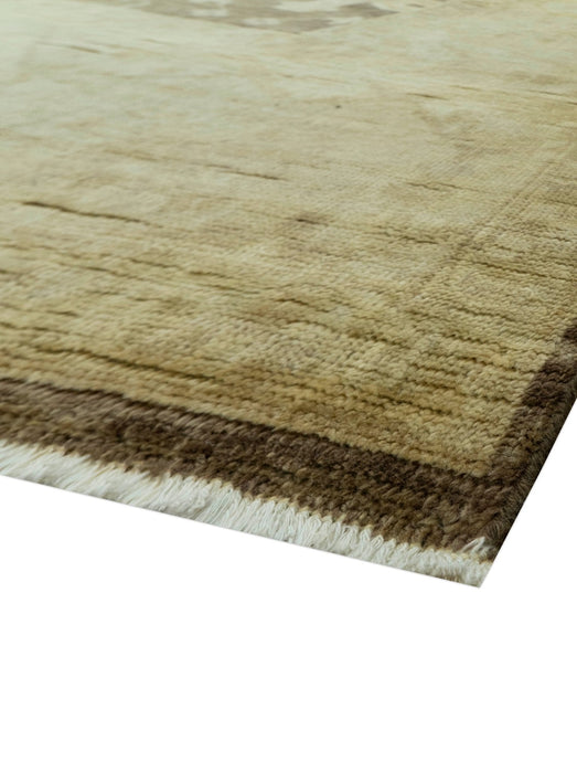Brown And Beige Traditional Oushak Hand knotted Wool Area Rug