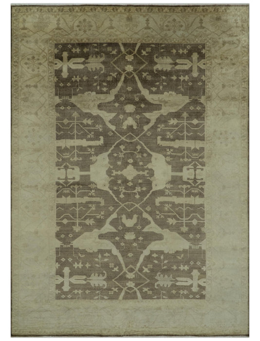 Brown And Beige Traditional Oushak Hand knotted Wool Area Rug