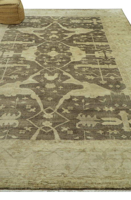 Brown And Beige Traditional Oushak Hand knotted Wool Area Rug