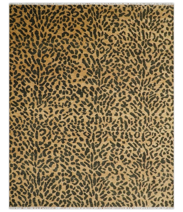 Golden-Brown and Charcoal Modern leopard Design Hand knotted multi Size wool area rug