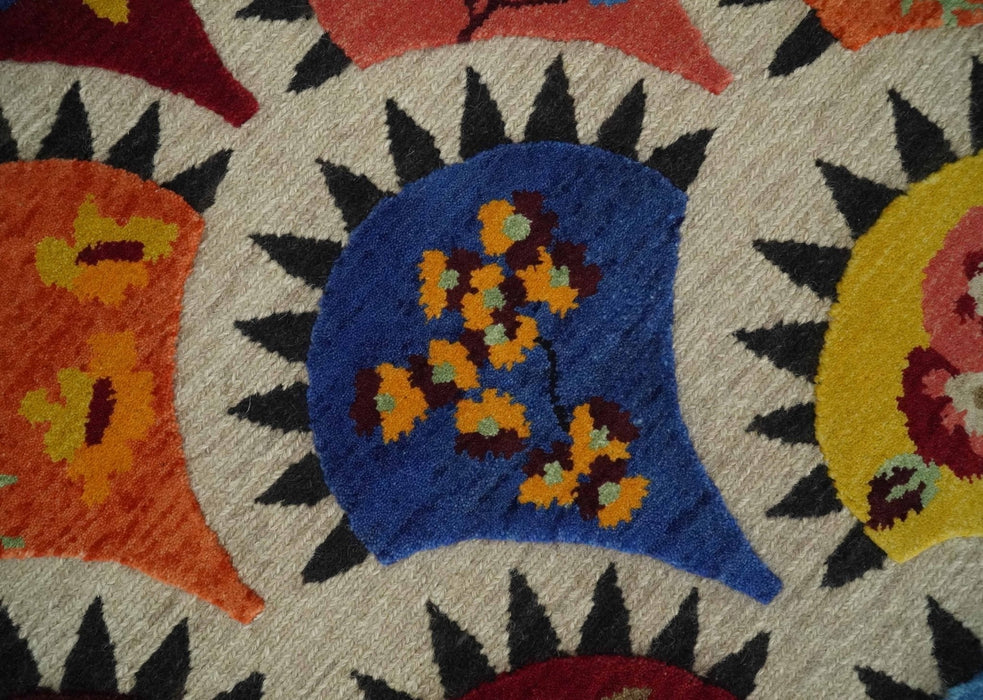 5x7 Flatwoven Soumak Brown and Ivory with multicolor Wool Hand Woven Floral Design Rug | KNT21