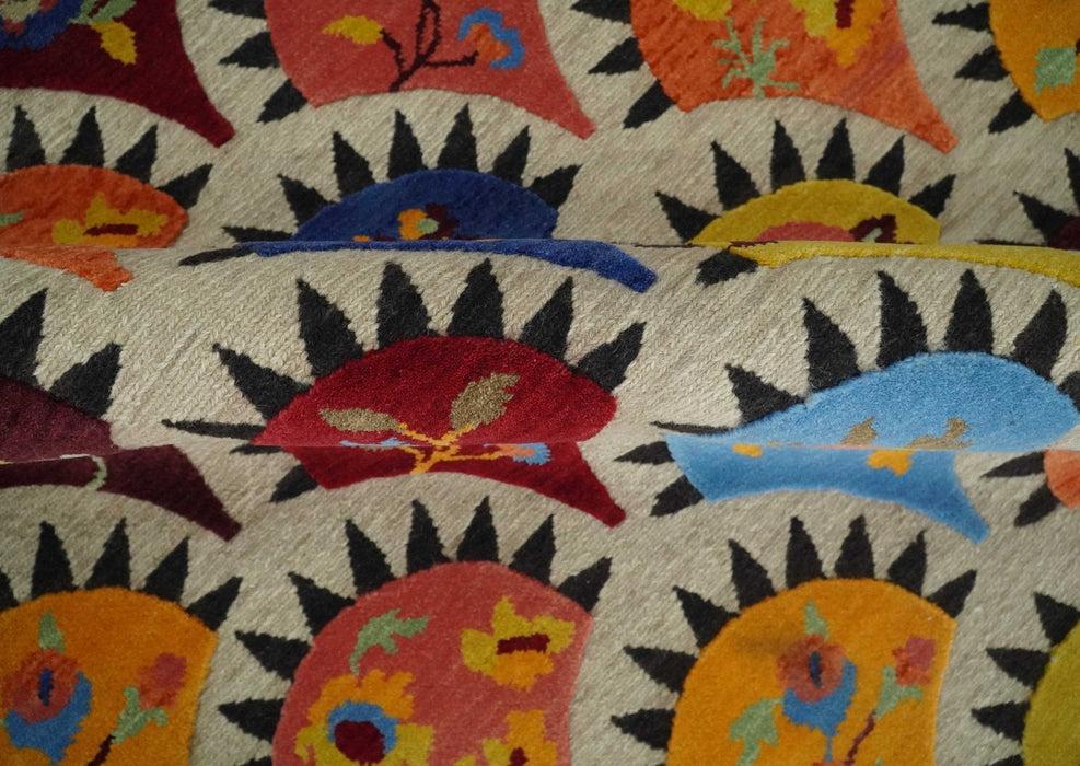 5x7 Flatwoven Soumak Brown and Ivory with multicolor Wool Hand Woven Floral Design Rug | KNT21