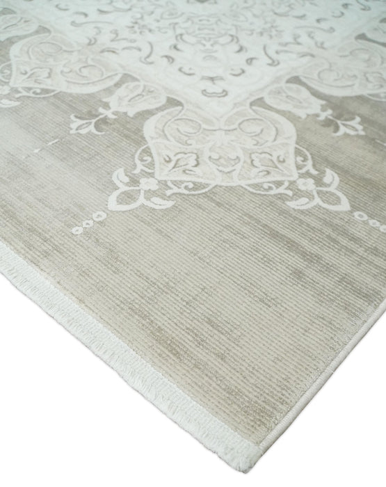 Brown, Beige and Ivory Antique Finish, Vintage look, Art Silk Area Rug, Living Room Rug | TRDMM2