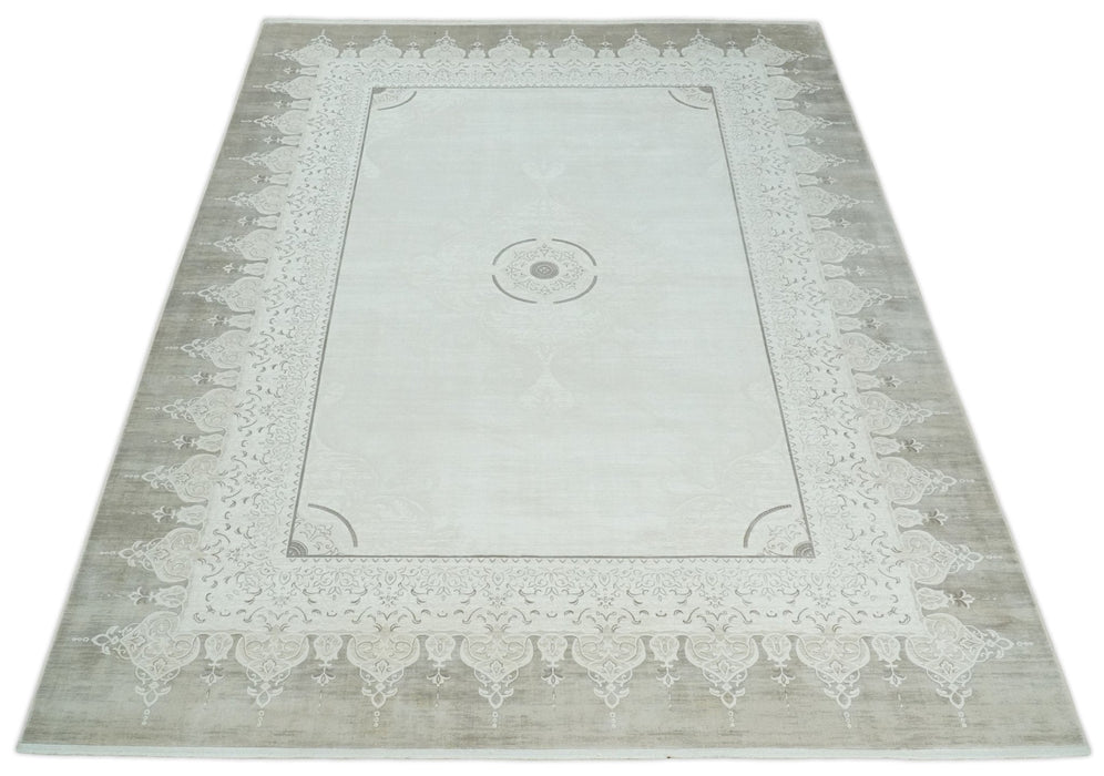 Brown, Beige and Ivory Antique Finish, Vintage look, Art Silk Area Rug, Living Room Rug | TRDMM2
