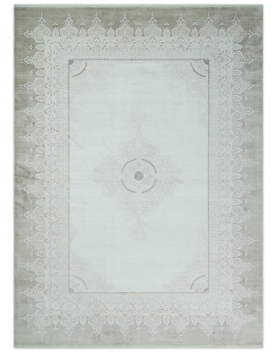 Brown, Beige and Ivory Antique Finish, Vintage look, Art Silk Area Rug, Living Room Rug | TRDMM2