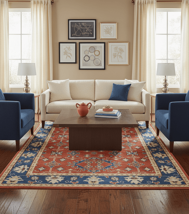 Brown, Blue and Beige Traditional Oriental Hand Knotted Multi Size Wool Area Rug