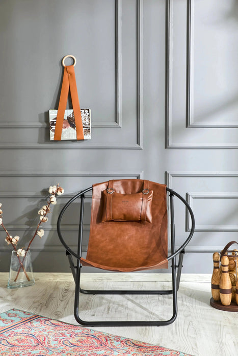Faux Leather Folding Chair Metal Frame Brown