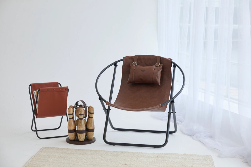 Faux Leather Folding Chair Metal Frame Brown